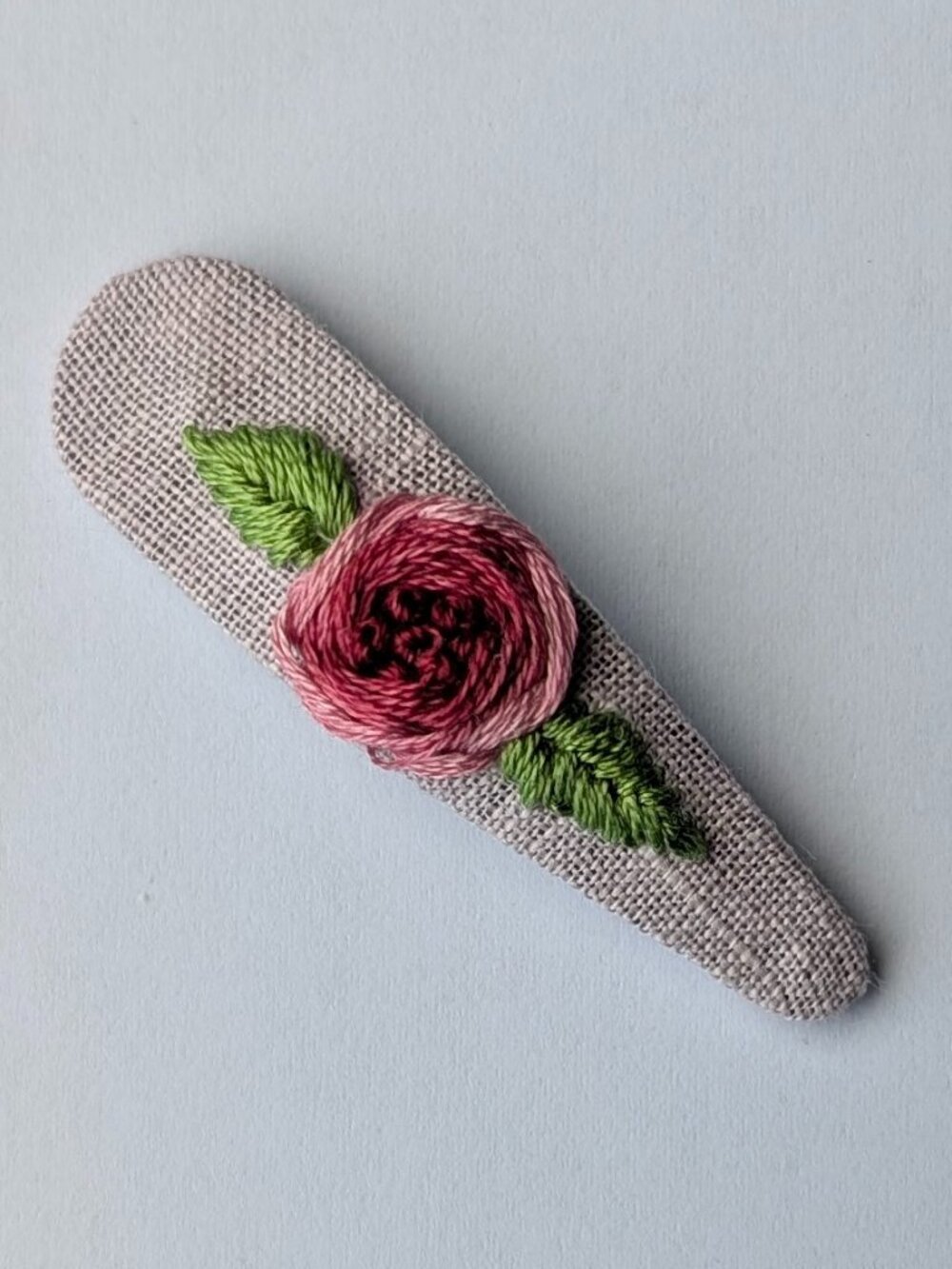 New Pink Rosette hand embroidered linen cotton handmade hair clip accessory